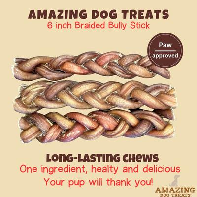 6-inch Braided Bully Stick Dog Treats, 5 count