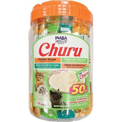 Churu - Puré cremoso de pollo y carne, variedad de premios para lamer para gatos, sin cereales, tubo de 0.5 oz, 20 unidades