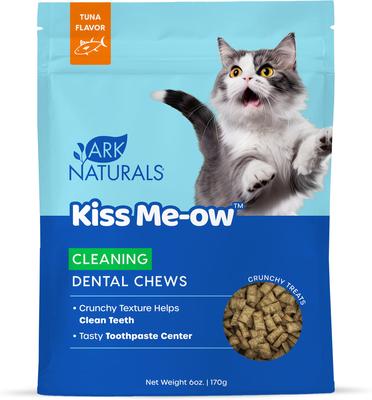 Masticables dentales de atún Kiss Me-Ow para limpieza, premios crujientes para gatos, bolsa de 177 g