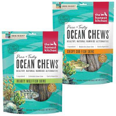 Paquete: Golosinas deshidratadas para perros Beams Ocean Chews Wolfish Skins + Cod Fish Skins de The Honest Kitchen