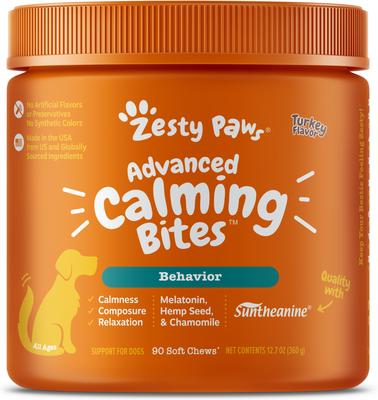 Advanced Hemp Melatonin Calming Bites Turkey Flavored Soft Chews Composure Supplement for Dogs, 20 count