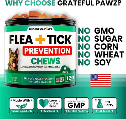 Flea & Tick Prevention Chew Supplement for Dogs, 120 count