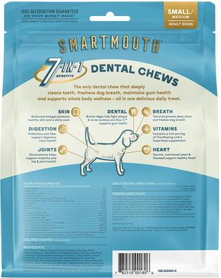 Smartmouth 7-in-1 Dental Chews for Small & Medium Dogs, 15 to 50-lbs, 28 count