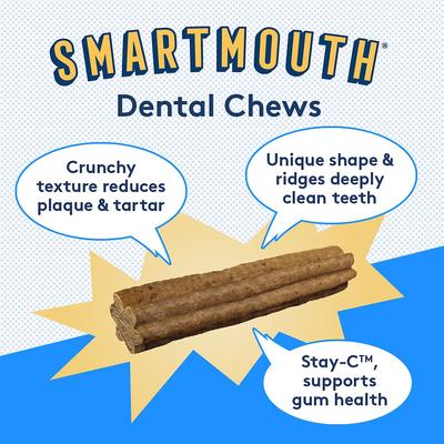 The Missing Link, Smartmouth 7-in-1 Dental Chews for Dogs, vitamina C Stay-C + ácidos grasos omega, varios tamaños, 28 masticables.