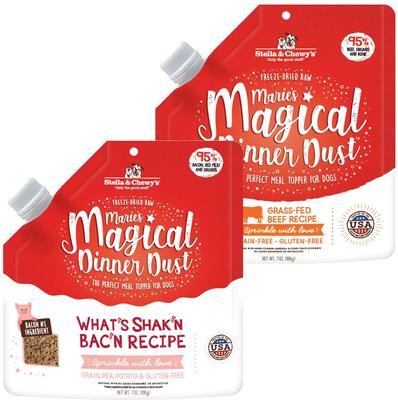 Paquete: Stella & Chewy's Marie's Magical Dinner Dust What's Shak'n Bac'n + Beef Freeze-Dried Dog Food Topper