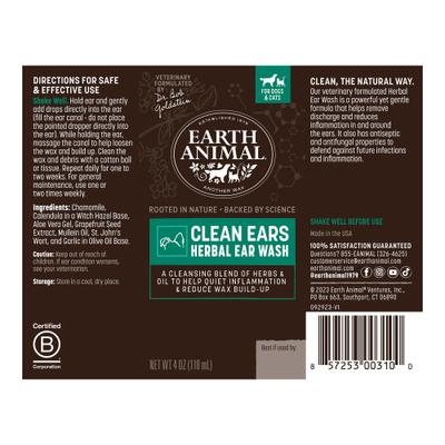 Apothecary Clean Ears Natural Grooming Herbal Ear Wash Cleanser for Dogs & Cats, 4-fl oz bottle