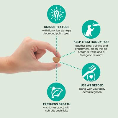 Bocadillos dentales pequeños para perros Breath Bursts Peppermint Bits, bolsa de 113 g
