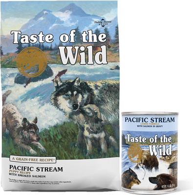 Bundle: Taste of the Wild Pacific Stream Puppy Formula Grain-Free Dry + Canned Dog Food