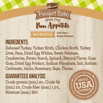 Purrfect Bistro Bon Appetits Grain-Free Turkey Recipe Morsels in Gravy Adult Cat Food Pouches, 3-oz, case of 24
