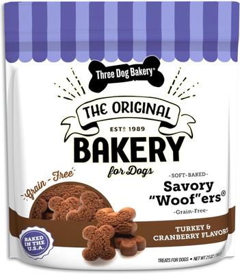 Premios para perros Savory Woofers de pavo y arándanos sin cereales, bolsa de 25 oz