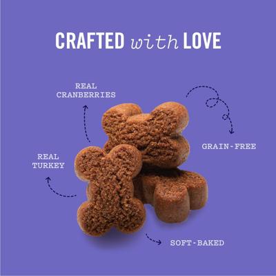 Premios para perros Savory Woofers de pavo y arándanos sin cereales, bolsa de 25 oz