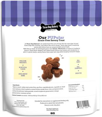 Savory Woofers Grain-Free Turkey & Cranberry Dog Treats, 25-oz bag