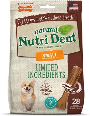 Nutri Dent Filet Mignon Flavored Dog Dental Chews, Small, 28 count