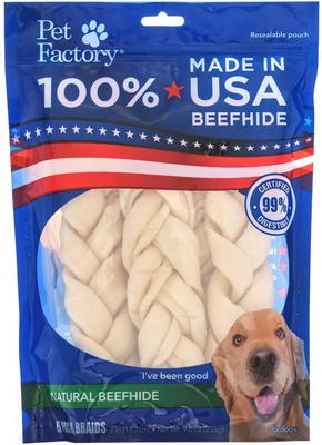 Beefhide 7-inch Braided Sticks Natural Flavored Chewy Dog Treats, 6 count