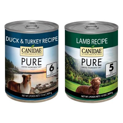 Bundle: CANIDAE PURE Limited Ingredient Duck & Turkey Recipe + Lamb Recipe Canned Dog Food
