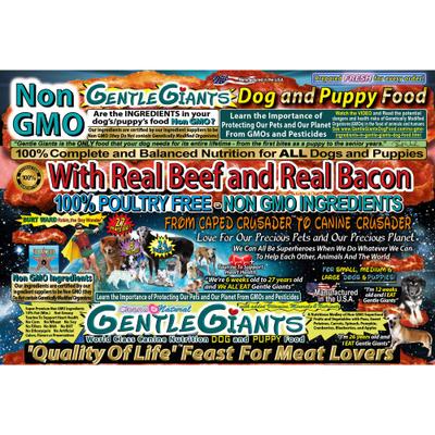Paquete: Alimento húmedo Gentle Giants sin OMG para perros y cachorros con carne de res + Alimento seco natural sin OMG para perros y cachorros con carne de res y tocino