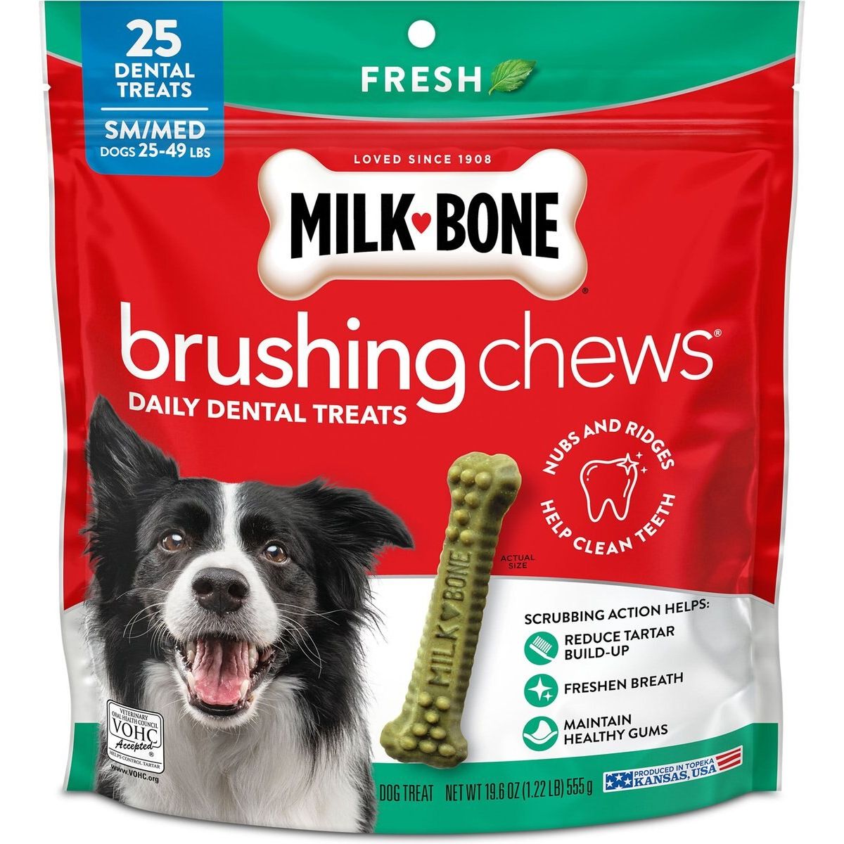 Milk-Bone Brushing Chews Small & Medium Menta Fresca, 25 unidades, 19.6 oz