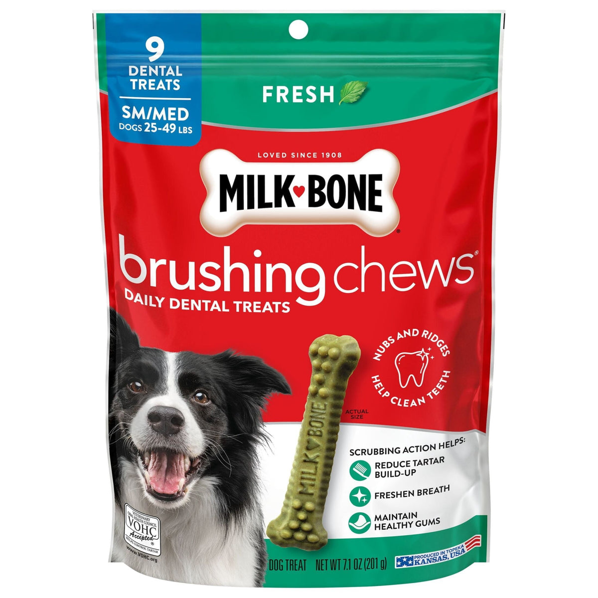 Milk-Bone Brushing Chews Small & Medium Menta Fresca, 9 unidades, 7.1 oz