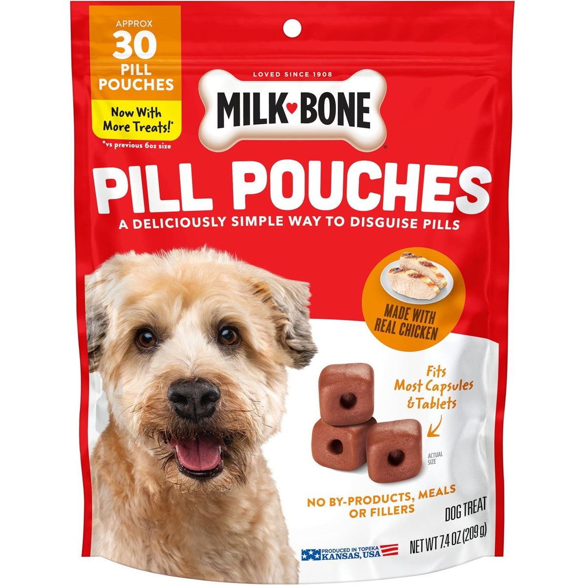 Milk-Bone Pill Pouches Pollo Real, bolsa de 30 unidades