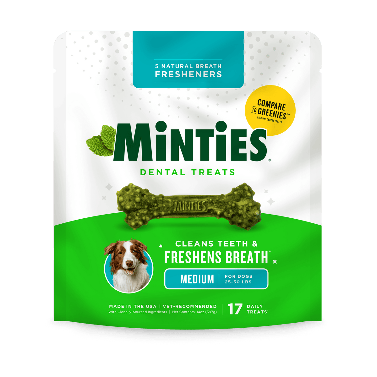 Minties Dental Treats Medianos, bolsa 17 unidades, 14 oz