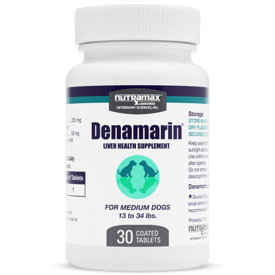 Nutramax Denamarin 225 mg, frasco de 30 tabletas para perros medianos