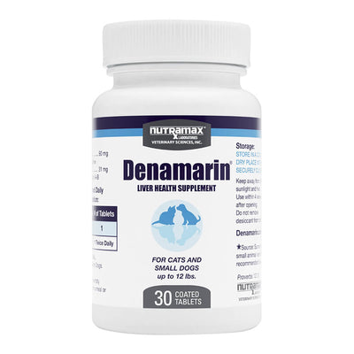 Nutramax Denamarin 90 mg, frasco de 30 tabletas para gatos y perros pequeños