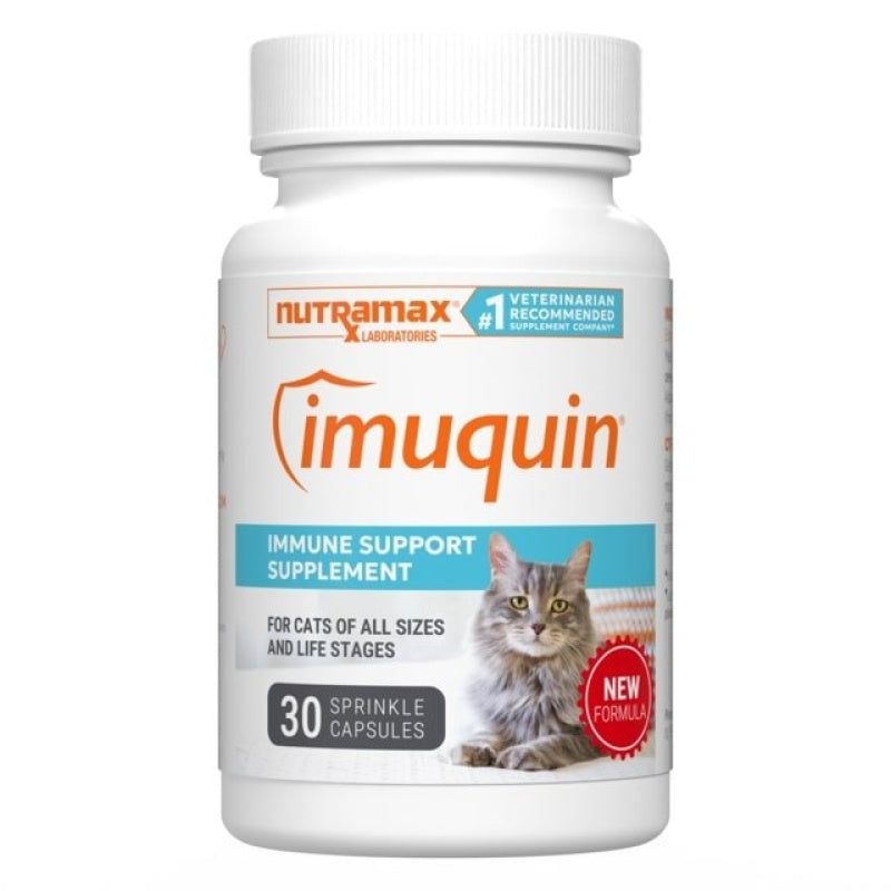 Nutramax Imuquin para gatos, fórmula actual con betaglucanos + astaxantina, 30 cápsulas para espolvorear