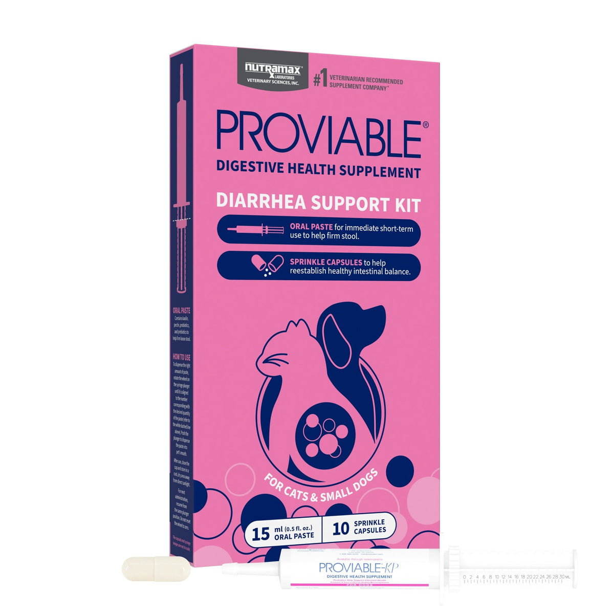 Nutramax Proviable Diarrhea Support Kit, 15 ml y 10 cápsulas, gatos y perros pequeños