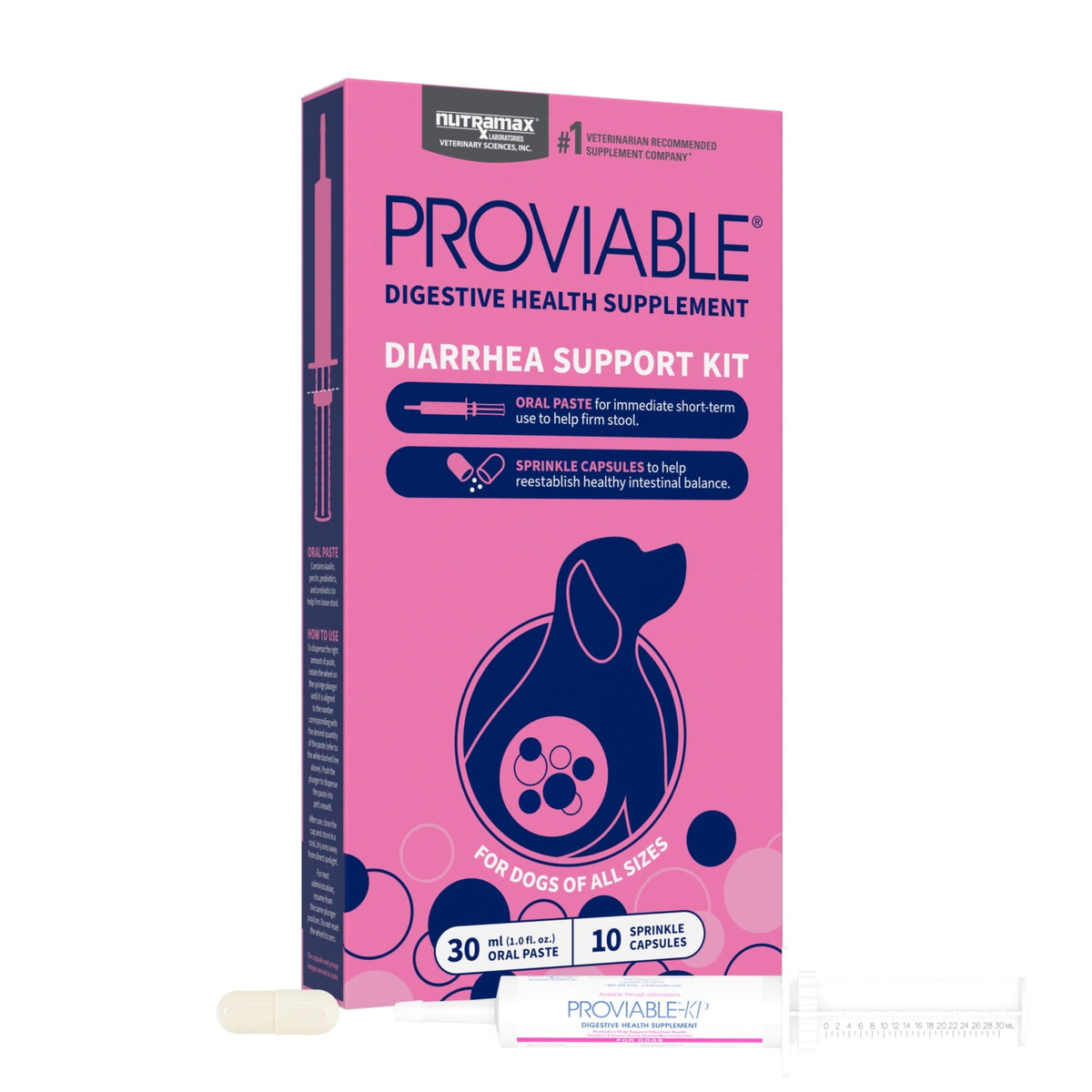 Nutramax Proviable Diarrhea Support Kit, 30 ml y 10 cápsulas, perros medianos y grandes
