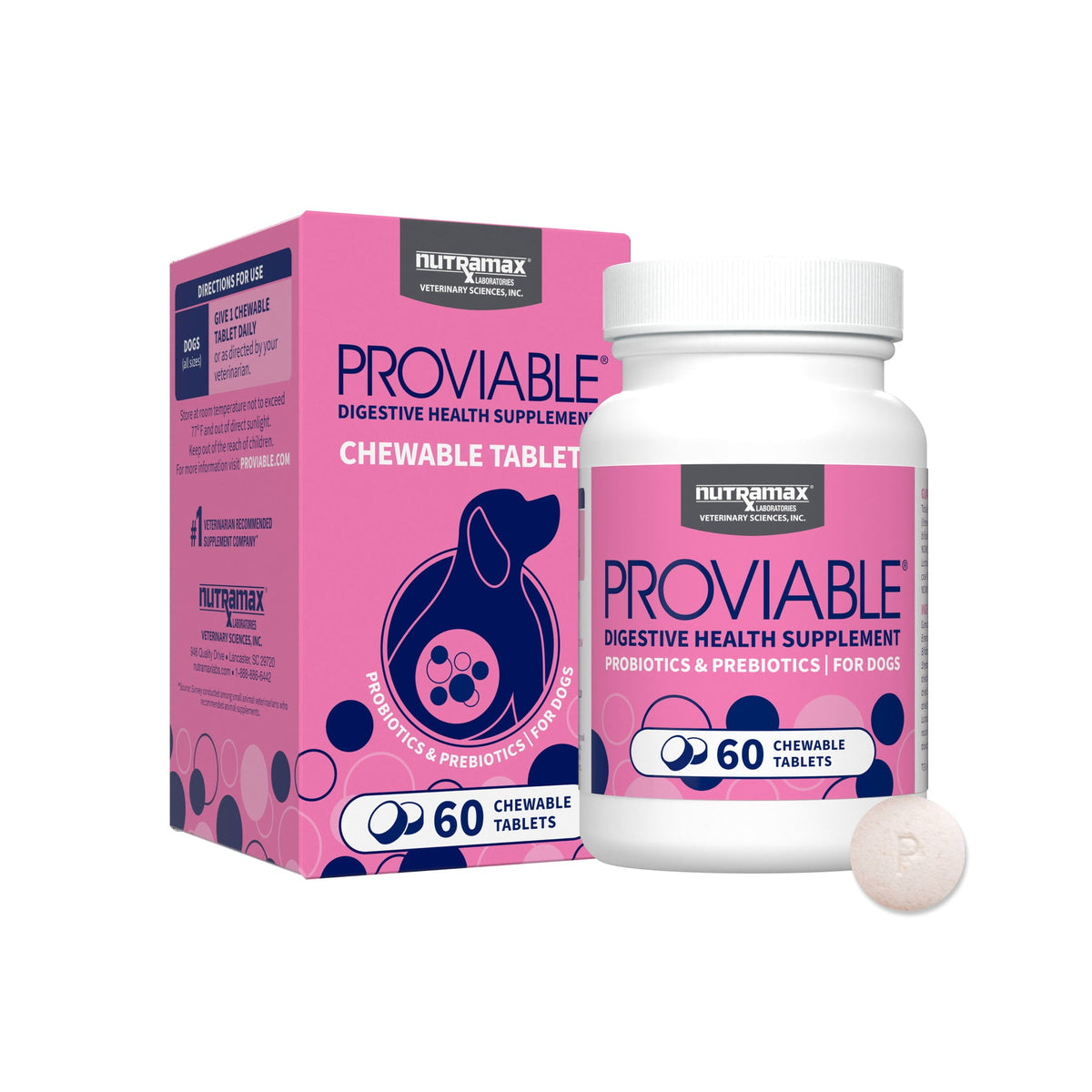 Nutramax Proviable Daily Digestive Health, 60 tabletas masticables para perros