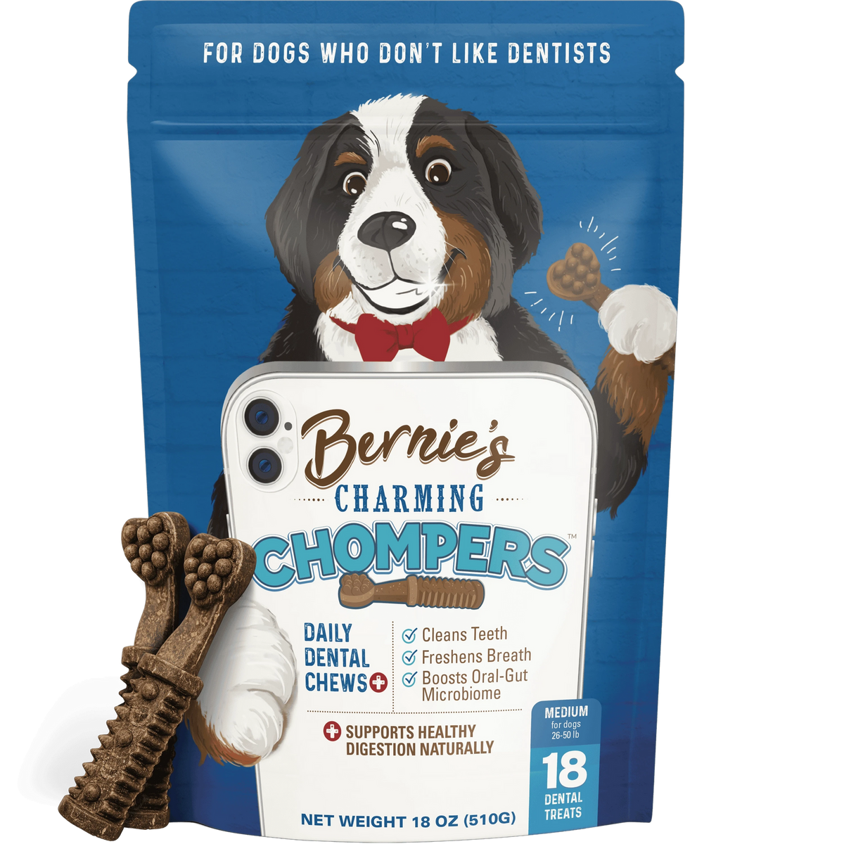 Bernie's Charming Chompers, Mediano, 18 masticables, 510 g