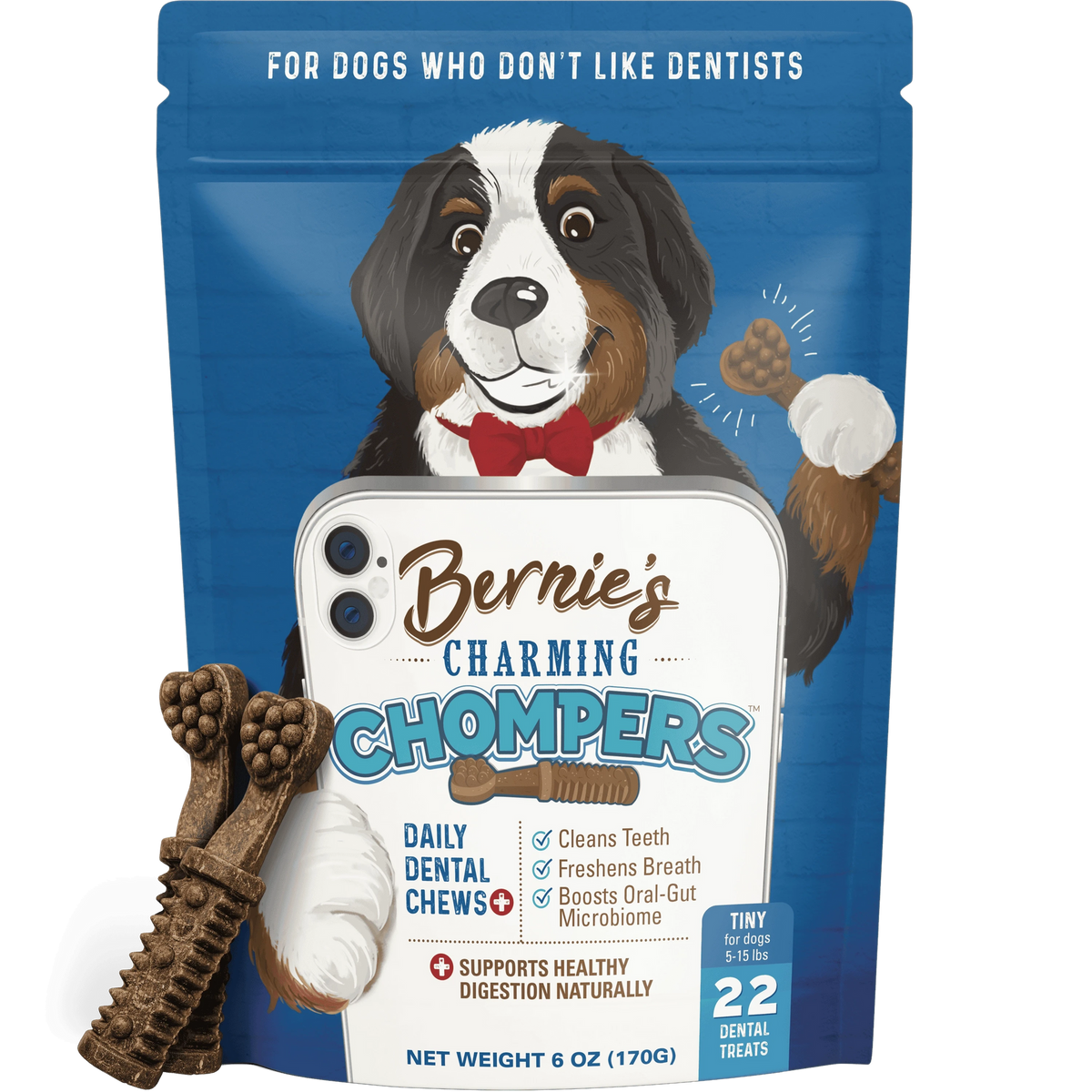 Bernie's Charming Chompers, Extra pequeño, 22 masticables, 170 g