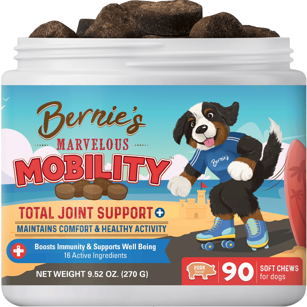 Bernie's Marvelous Mobility, sabor Cerdo, 90 masticables, fotografía oficial